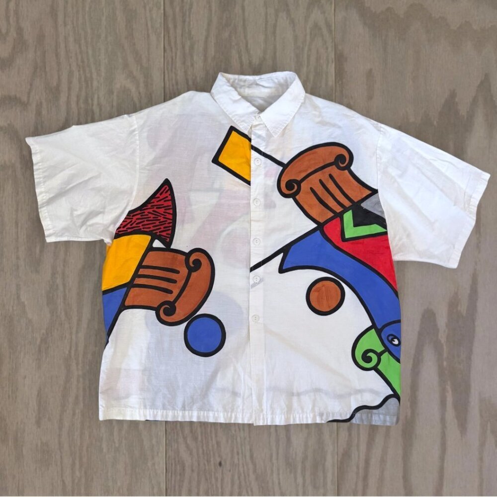 Carrie Disrud Primitive Hip Vintage Hand Painted Pop Art Shirt 80s 90s Abstract